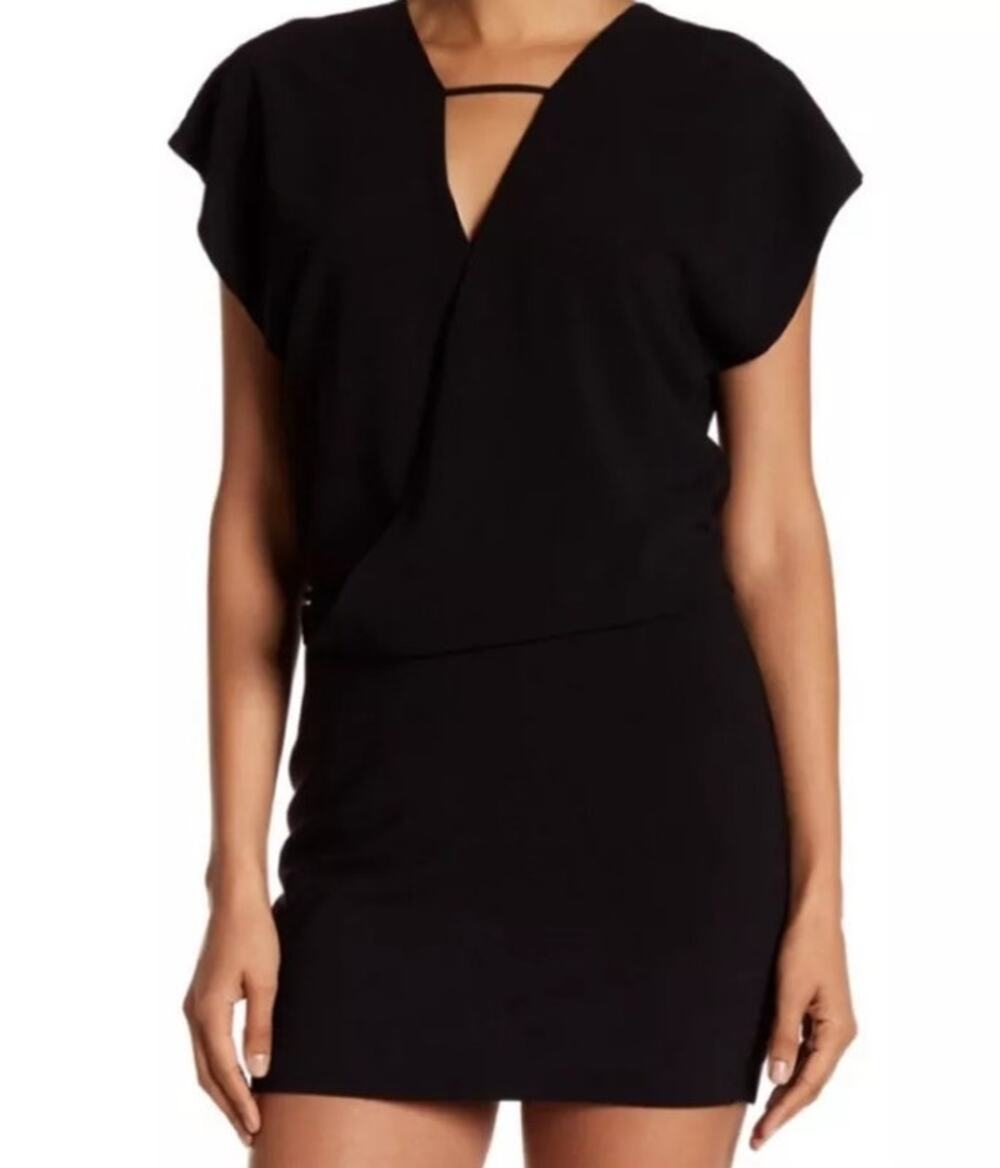 NWT Halston Heritage Cap-Sleeve Crepe V-Neck Mini Dress Navy Sz 4